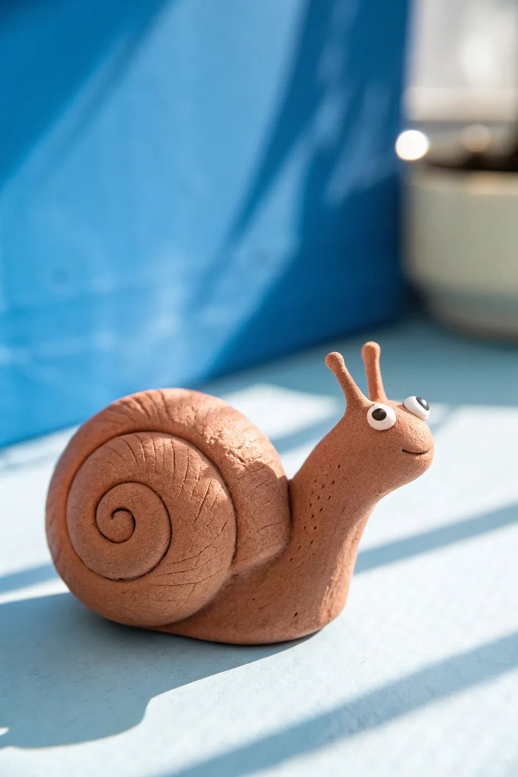 Simple spiral clay snail on a bold backdrop, perfect beginner model with minimalist boho charm.