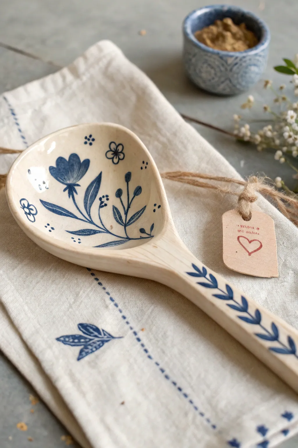 Floral spoon rest with teabag ledge, a sweet handmade Mothers Day gift for tea lovers