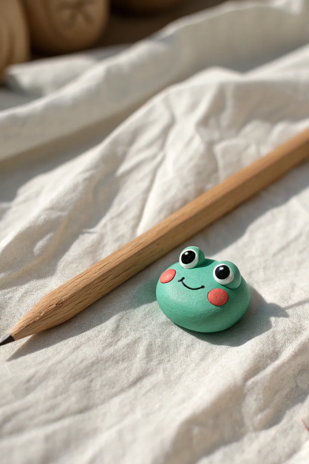 Chunky polymer clay frog pencil topper makes homework feel like play for kids at home