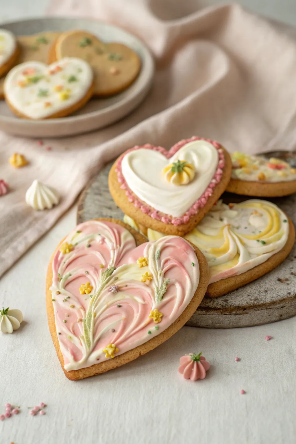 Chunky iced cookie polymer clay magnets with swirly frosting and sweet pastel sprinkles