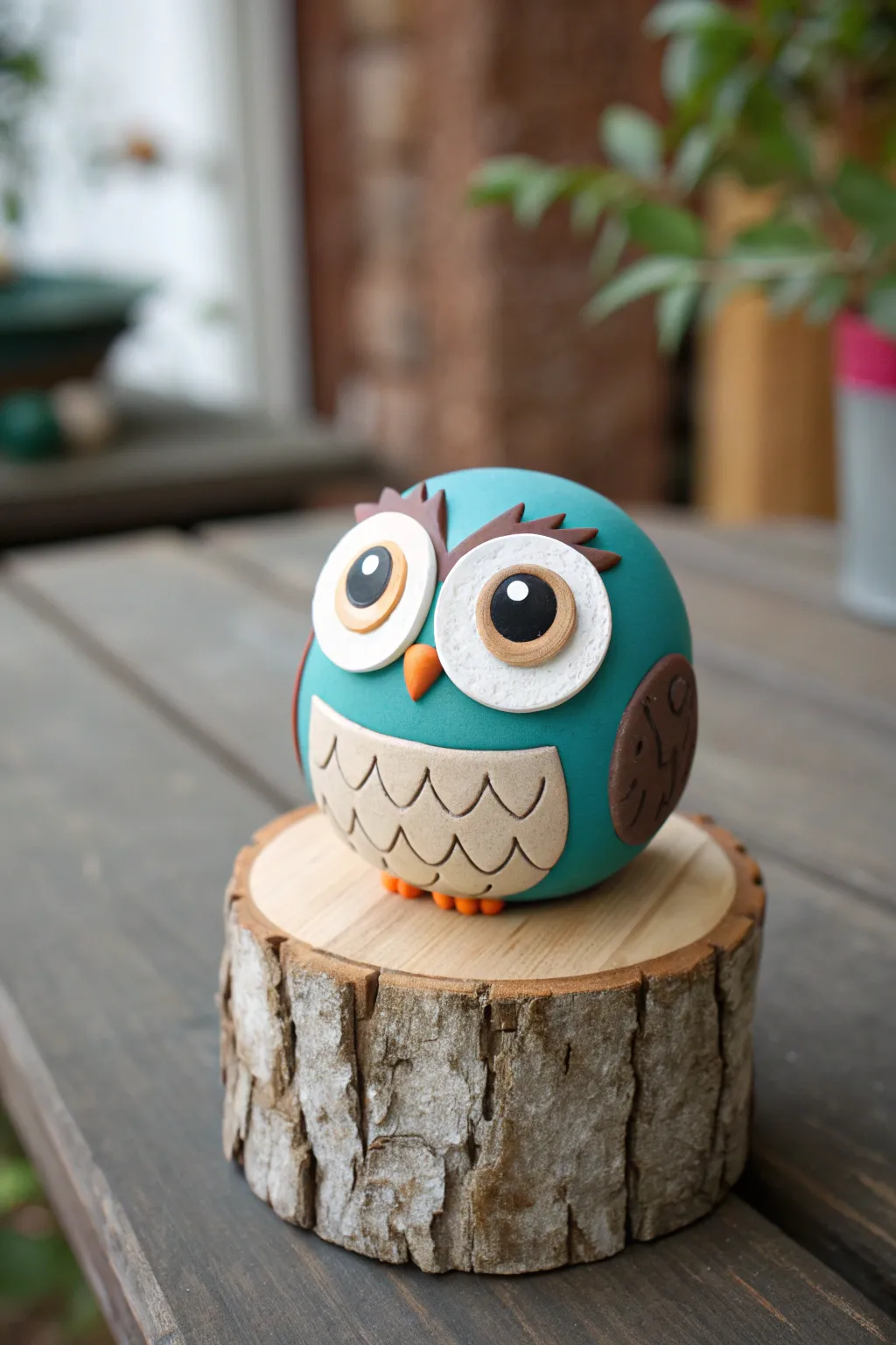 Adorable polymer clay owl desk buddy with bold eyes, cozy textures, and minimalist boho charm