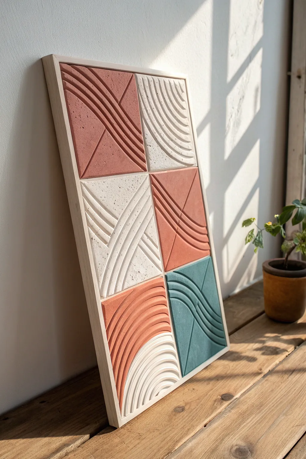 Textured polymer clay panel with bold ridges and carved lines, modern and easy to DIY.