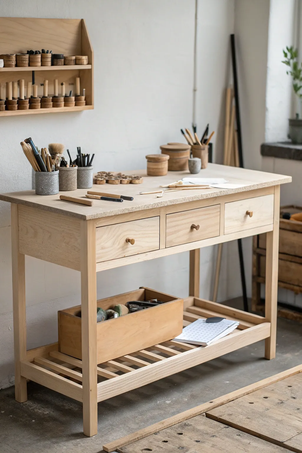 Shallow drawers keep your potter bench tidy, with every small tool in its own tray.