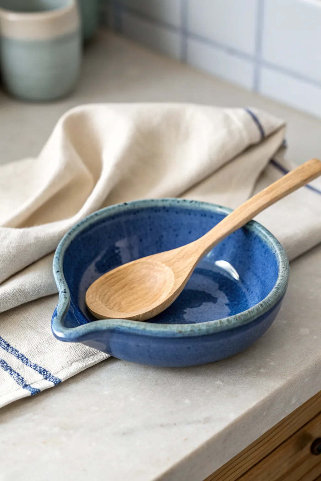 Beginner-friendly spoon rest with a simple notch, bold glaze, and clean Scandinavian styling.