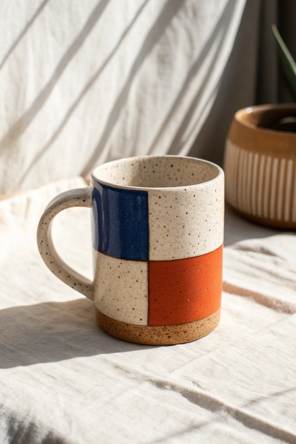 Bold color-block mug with crisp edges and clean negative space for an easy modern pattern idea