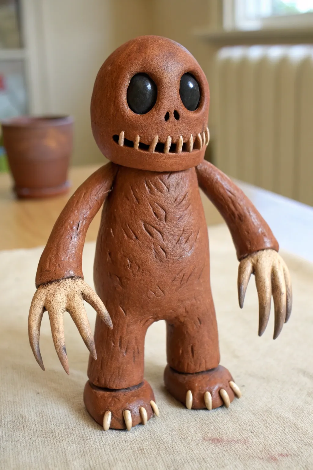 Undead hand snatcher clay monster with long bony claws, minimalist but boldly eerie decor piece.