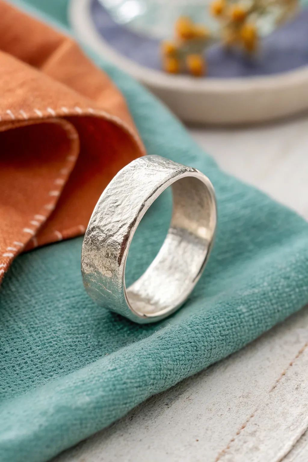 Easy silver clay wrap band ring with subtle texture, bold yet minimalist for everyday wear.