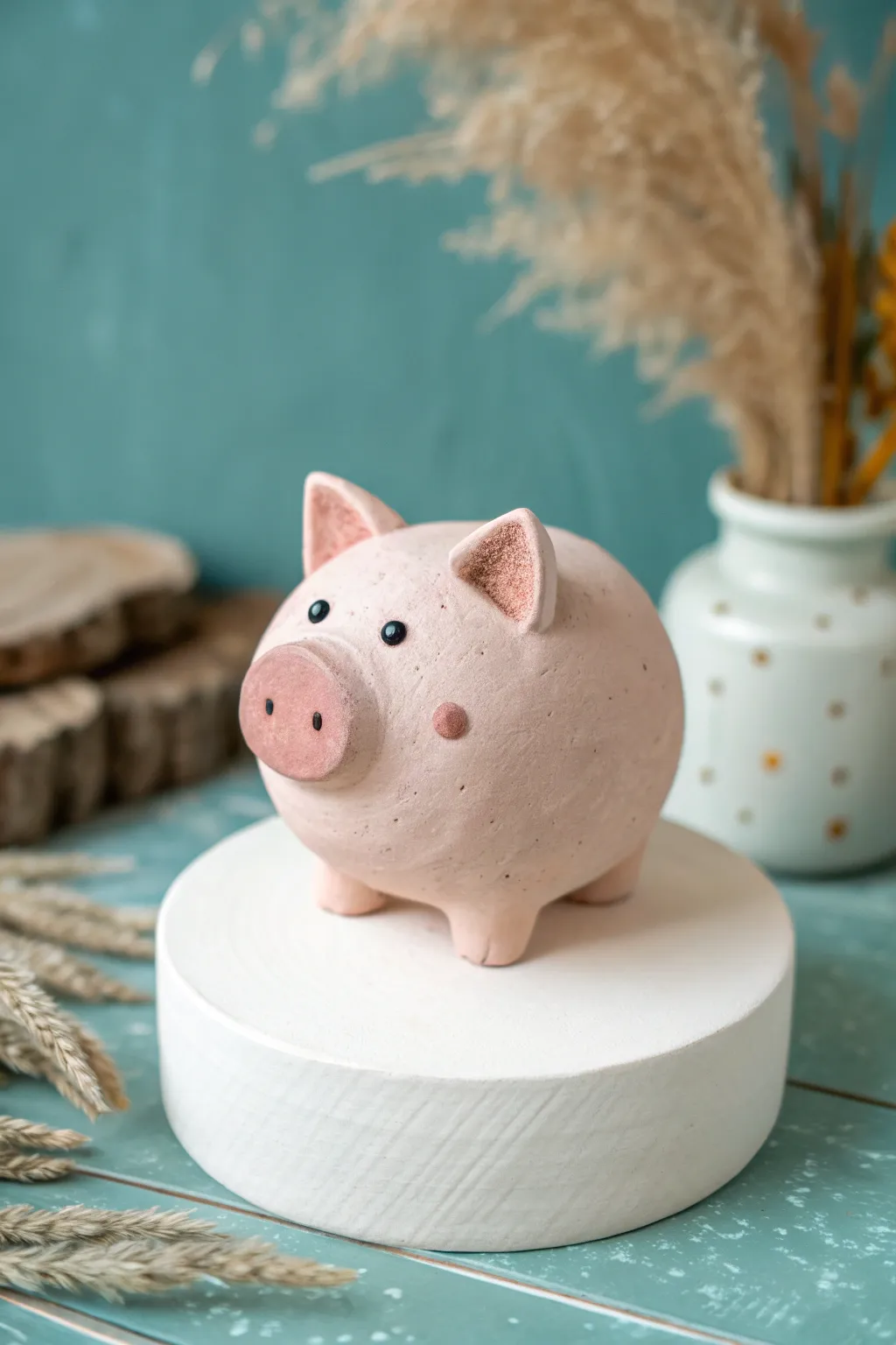 Chunky little pig: a sweet beginner clay animal with rosy cheeks and minimalist charm
