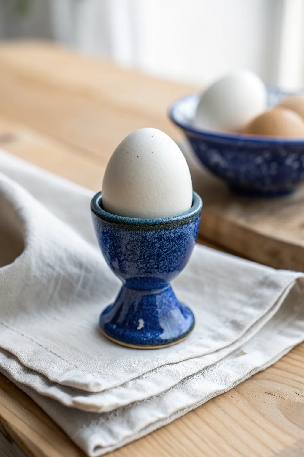 Whimsical three-footed egg cup in bold glaze, a tiny handmade accent for cozy breakfasts.