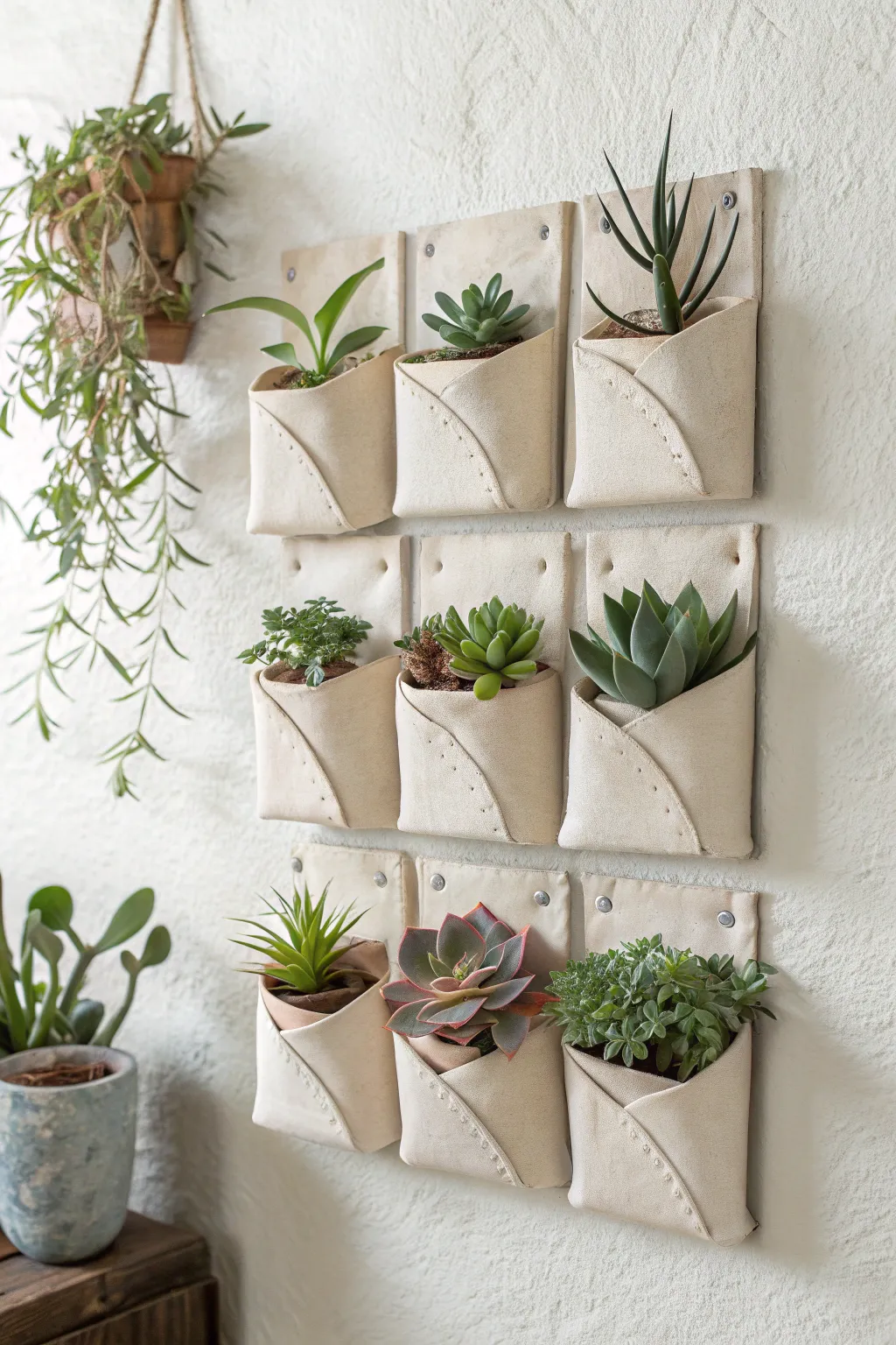 Neat clay pocket grid with bold glazed accents, perfect wall succulent planter for small spaces