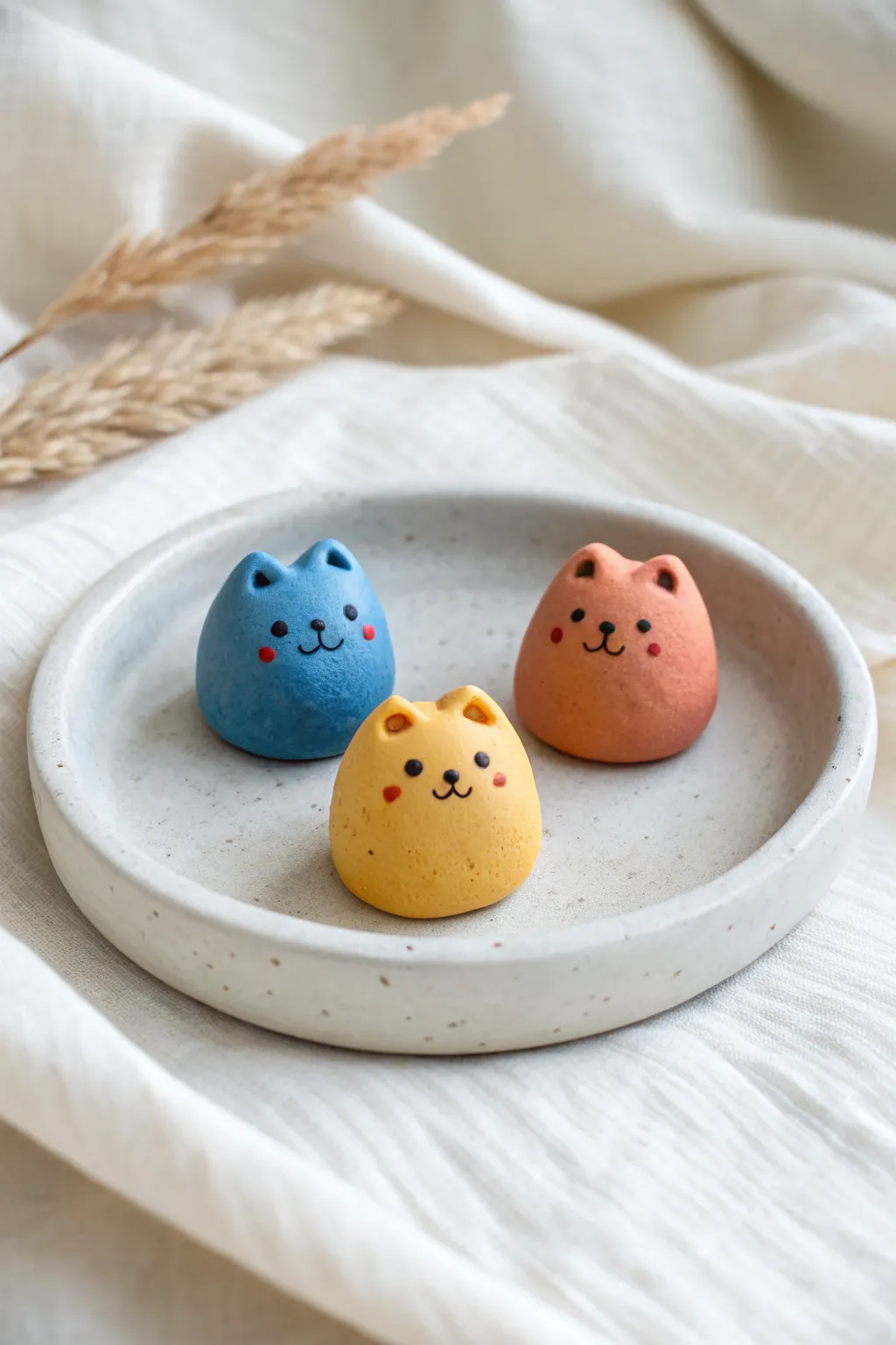 Tiny kawaii blob buddies in bold Scandinavian colors, a sweet beginner friendly mini clay set