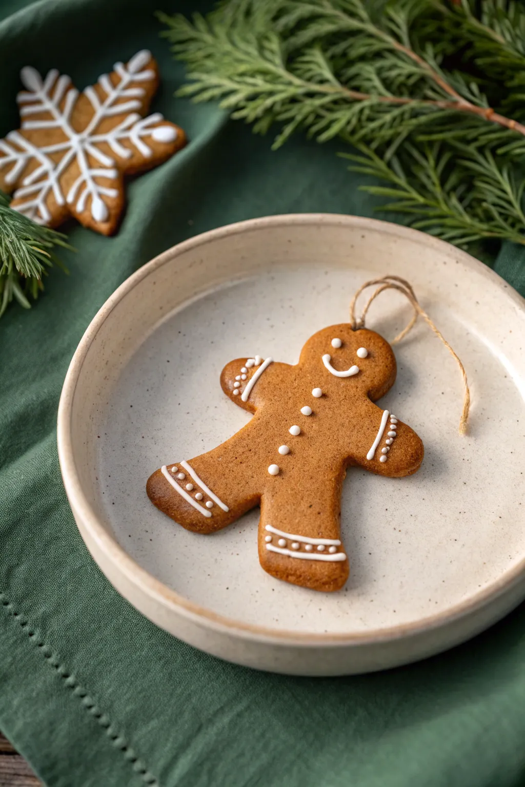 Cozy gingerbread clay ornament with faux icing details, a simple Christmas DIY to try.