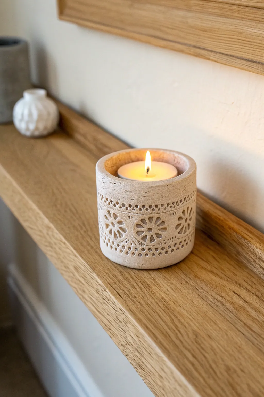 Cozy textured air dry clay tealight holder gift idea, simple to make and beautiful to display