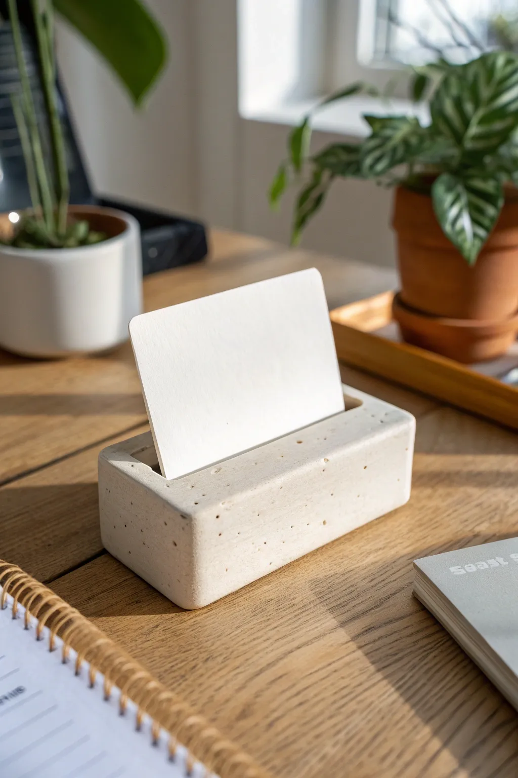 Minimal air-dry clay card stand with a clean slit design, perfect beginner-friendly decor