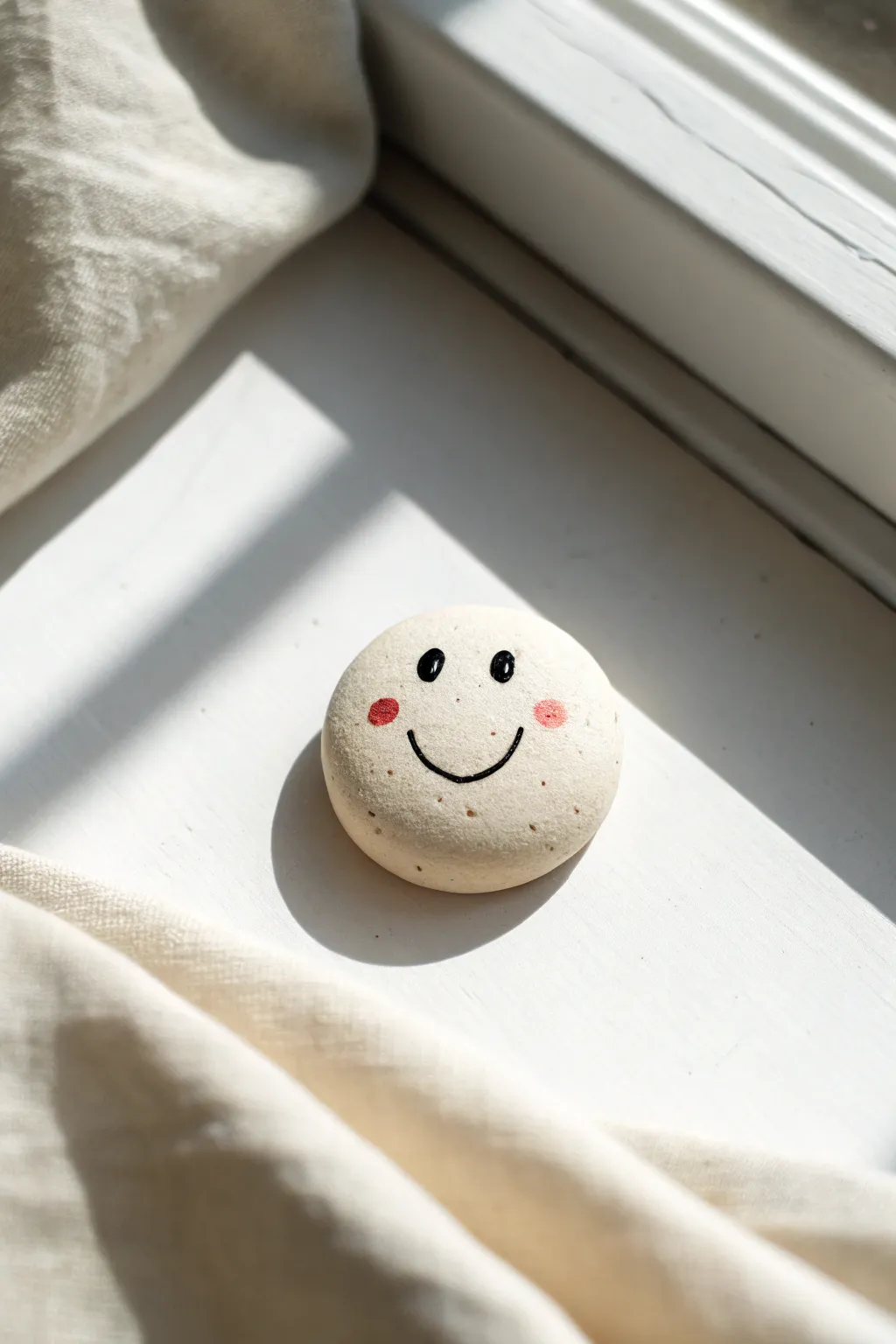 A tiny happy-face air dry clay magnet that adds sweet, minimalist charm to any fridge