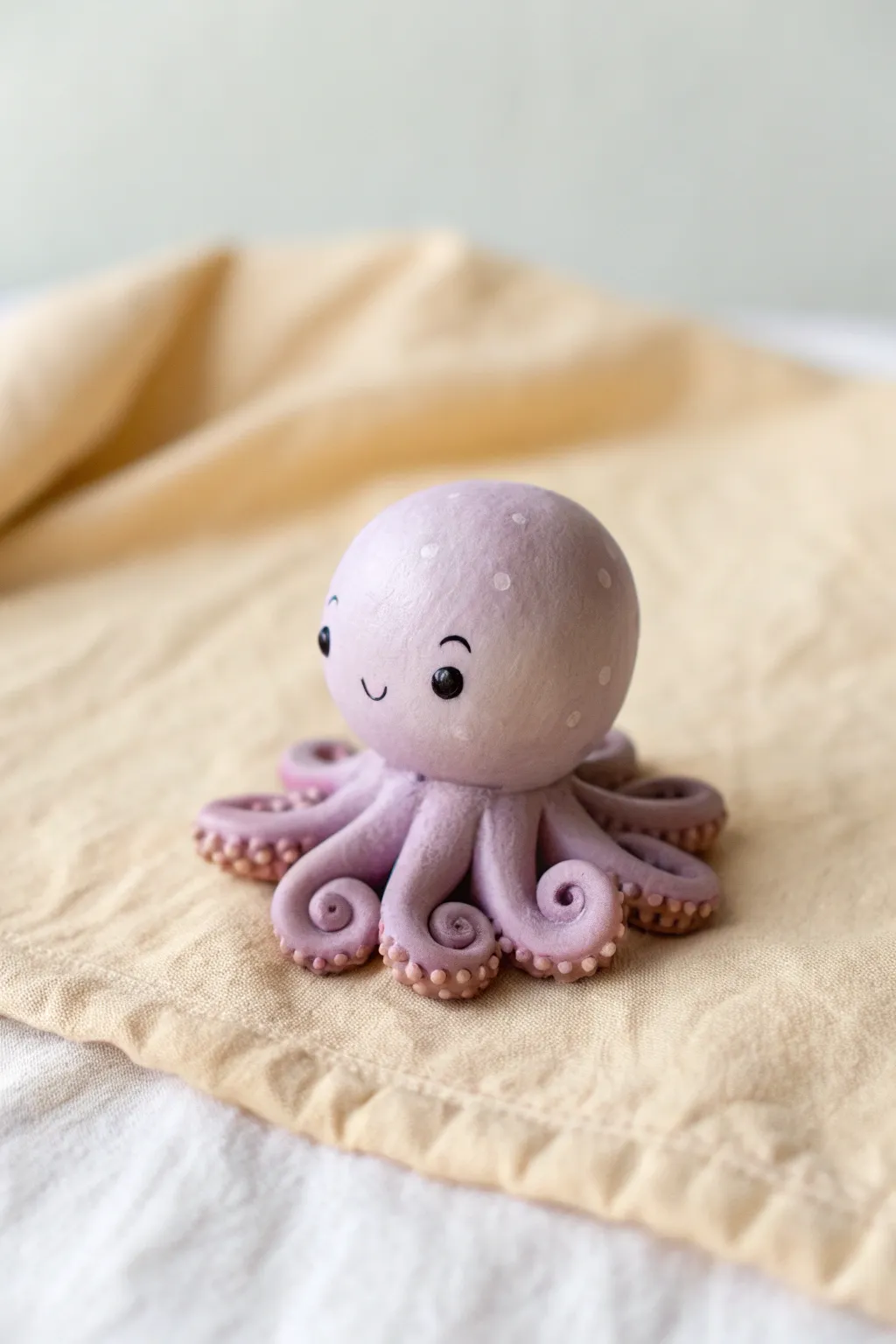 Pastel curled-tentacle clay octopus with minimalist boho styling and clean, cozy contrast