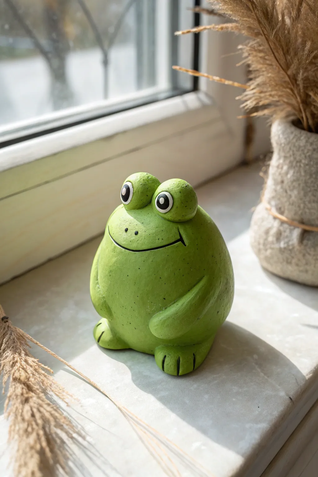 Make this smiling chunky-legged frog: a cute, easy clay idea with minimalist boho charm.