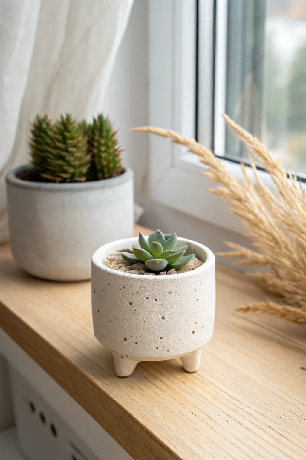 Simple air dry clay footed planter that adds a warm minimalist touch to any desk plant