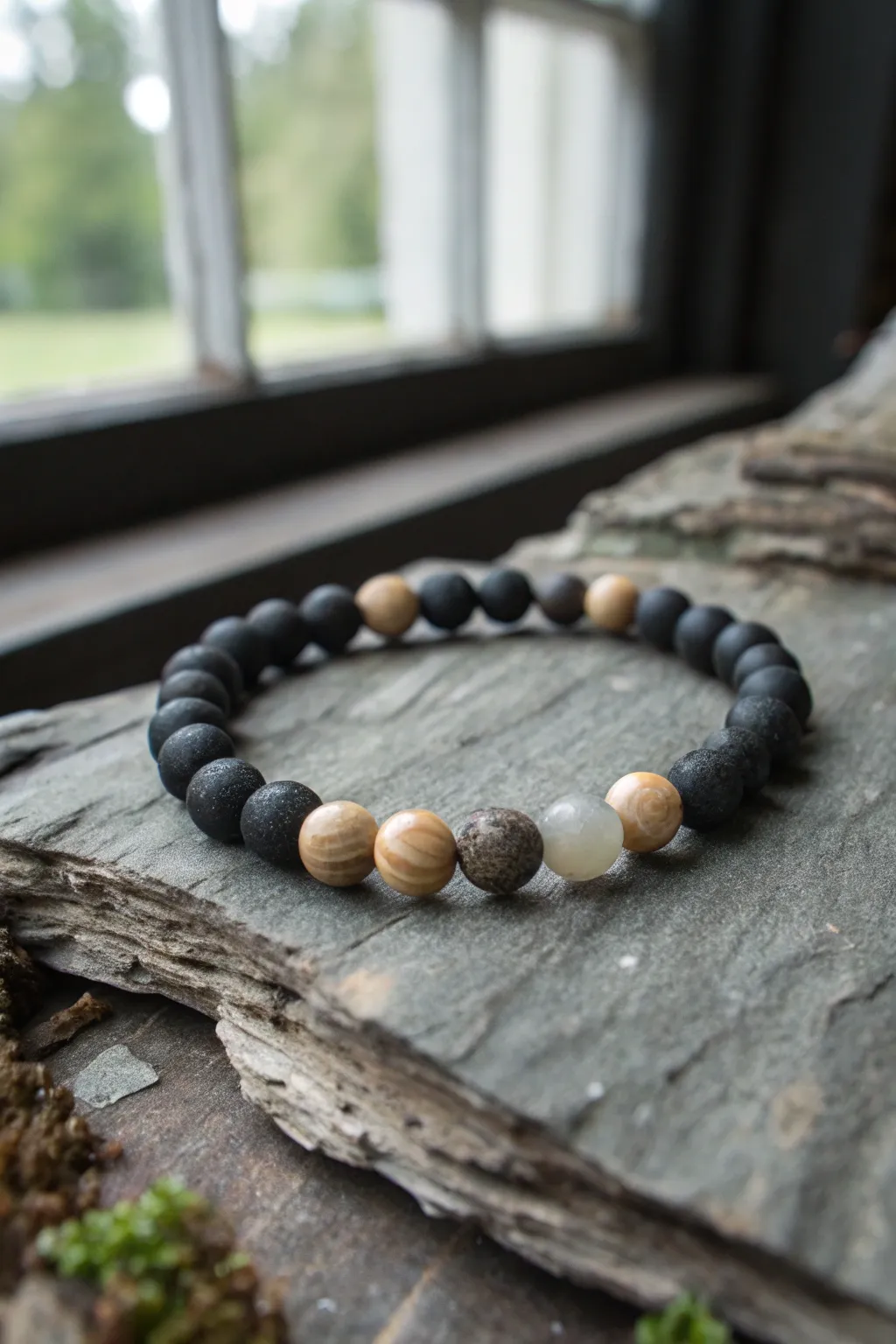 Black clay bead bracelet with earthy stone accents, grounded style for minimalist boho lovers.
