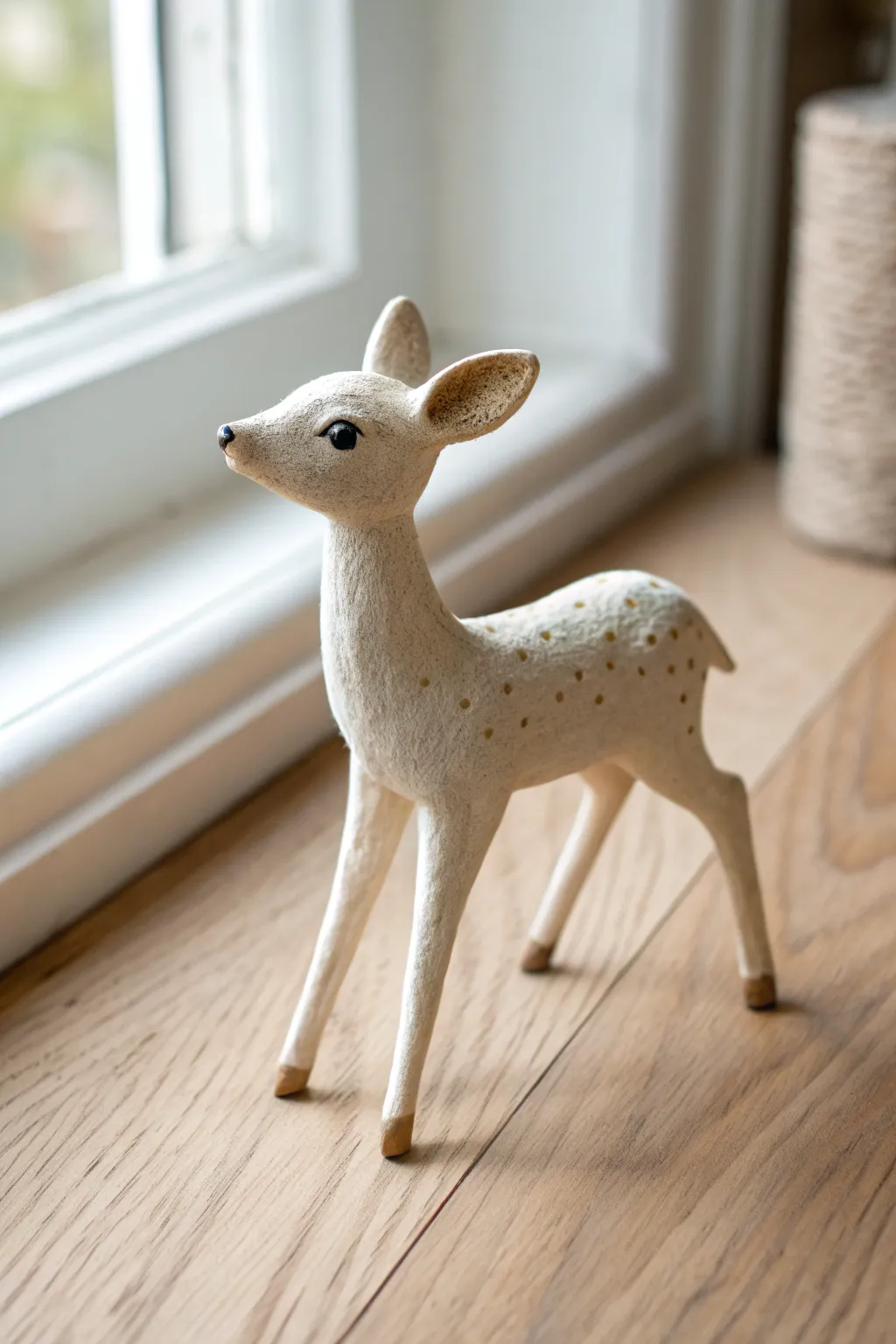 Minimal clay deer fawn with delicate legs, soft matte finish and subtle handmade texture
