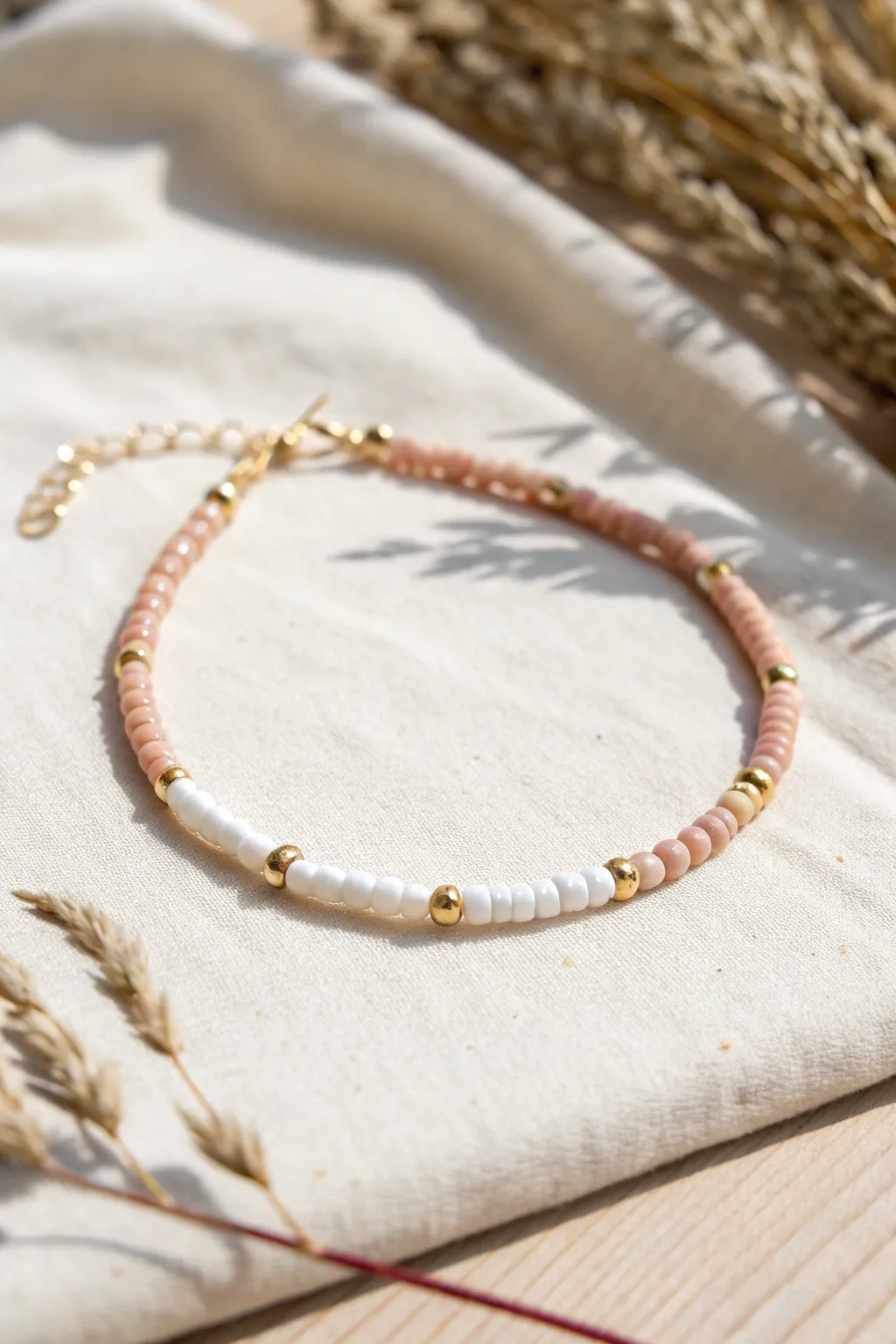 Heishi color blocks with tiny seed bead breaks add subtle texture and a refined boho finish