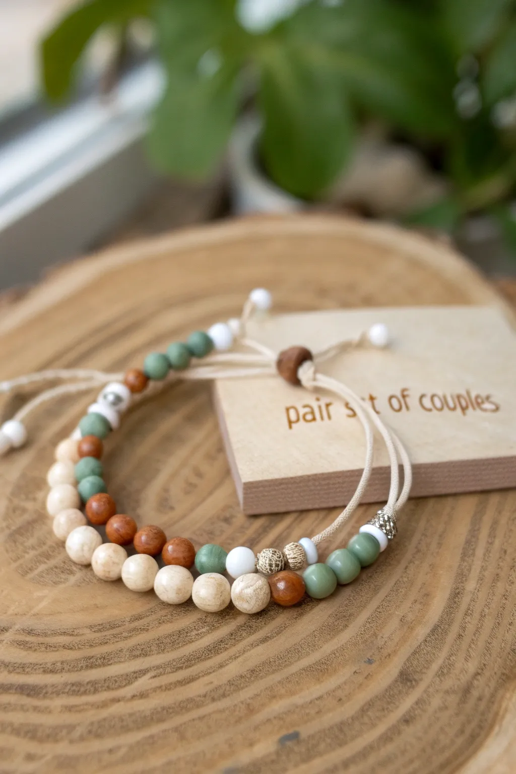 Couples bracelets with clay beads and digit coordinates for the place you both cherish