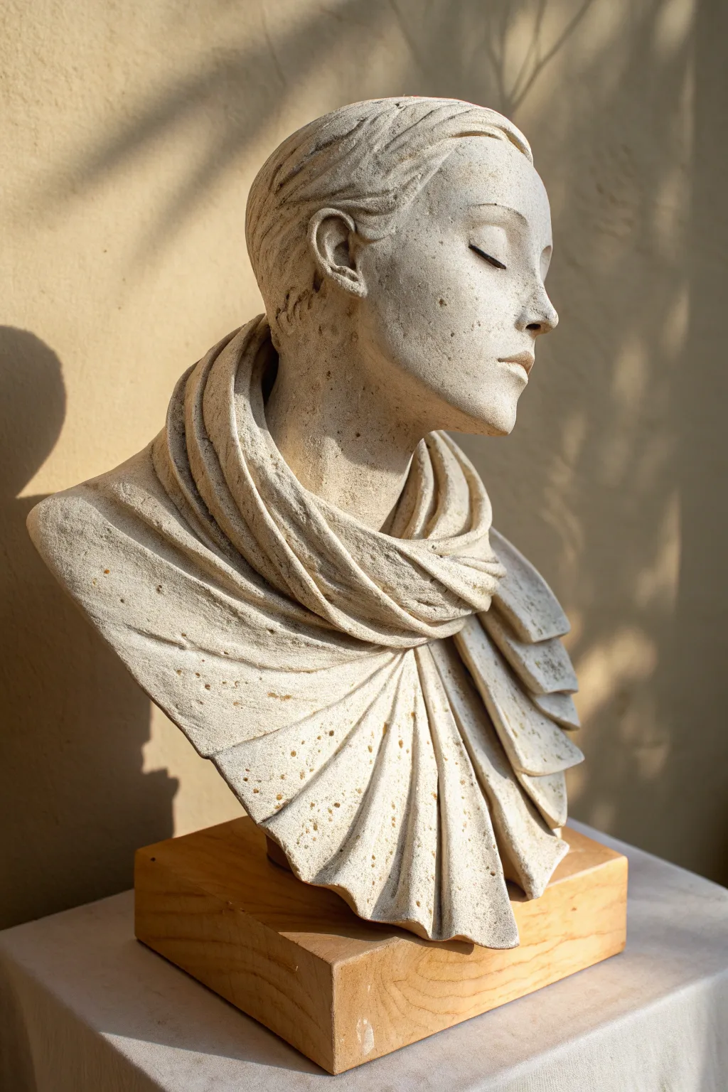 Sculpt a simple clay bust with a bold draped collar to add movement and style without fuss.