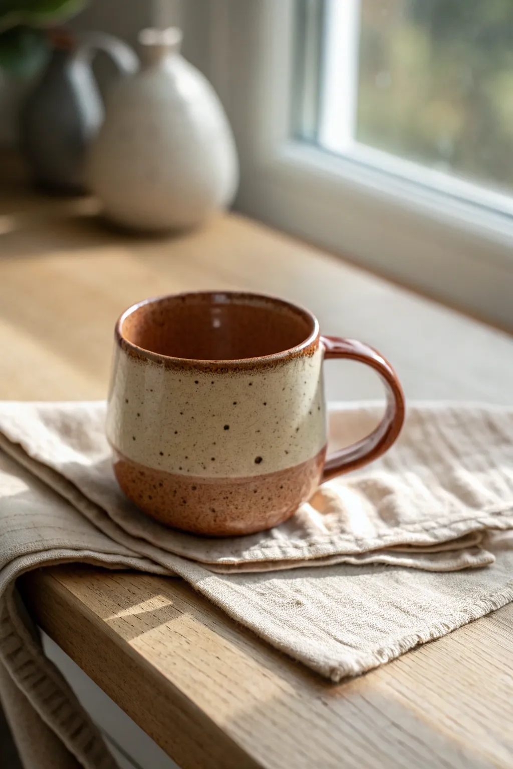 Cozy pinch-pot mug with thumb impressions and a warm earthy glaze, handmade minimalist charm.
