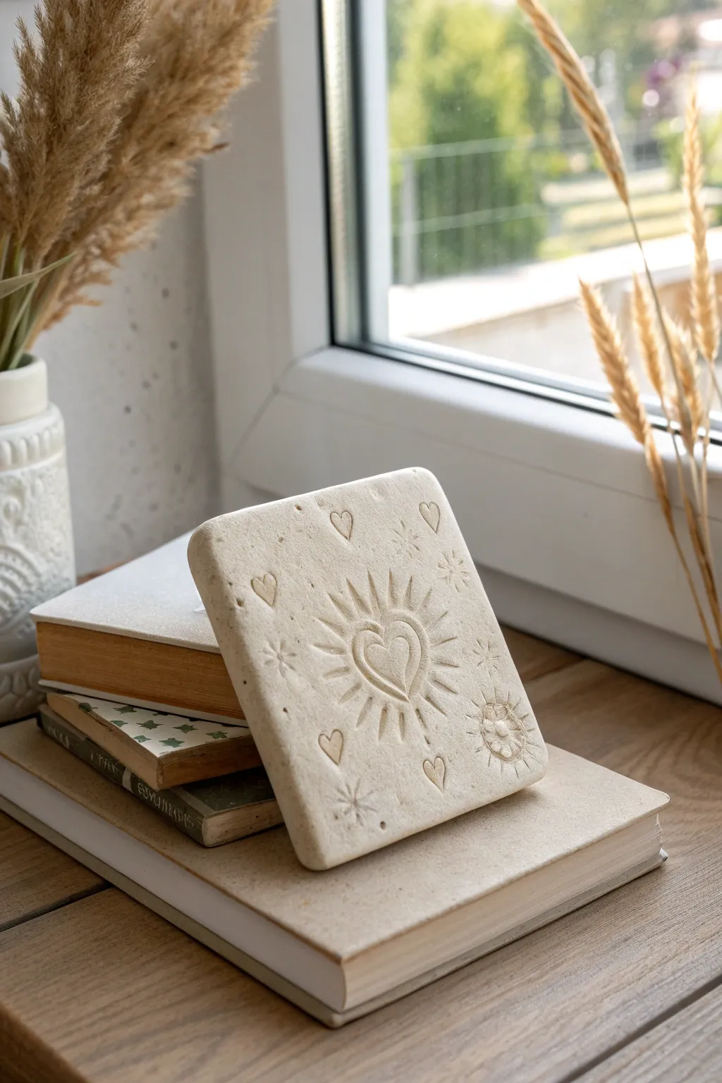 Handmade clay affirmation tiles for easy teen decor, styled in minimalist Scandinavian boho