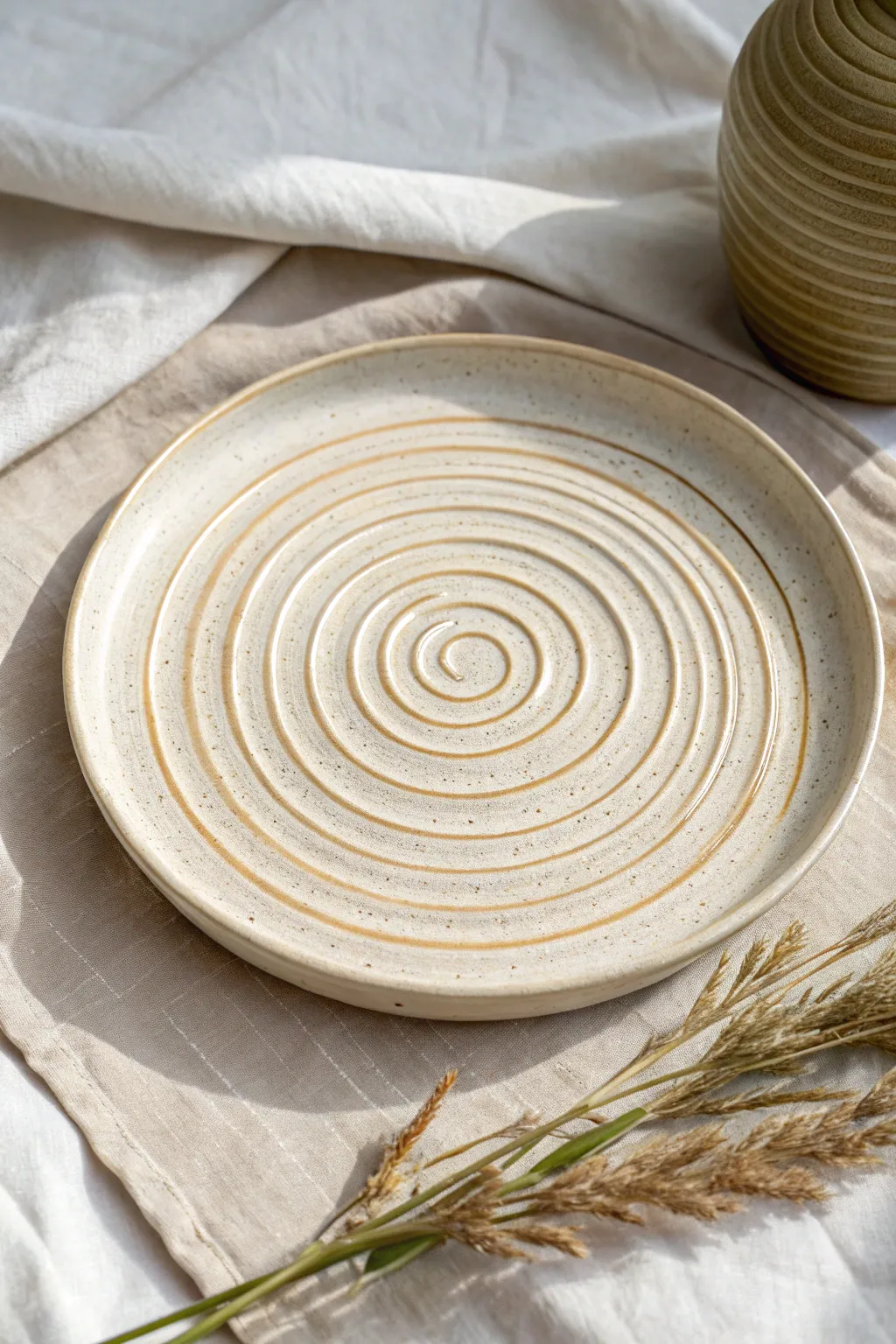 Wax resist concentric rings create a calm, modern pattern with beautiful matte and glossy contrast.