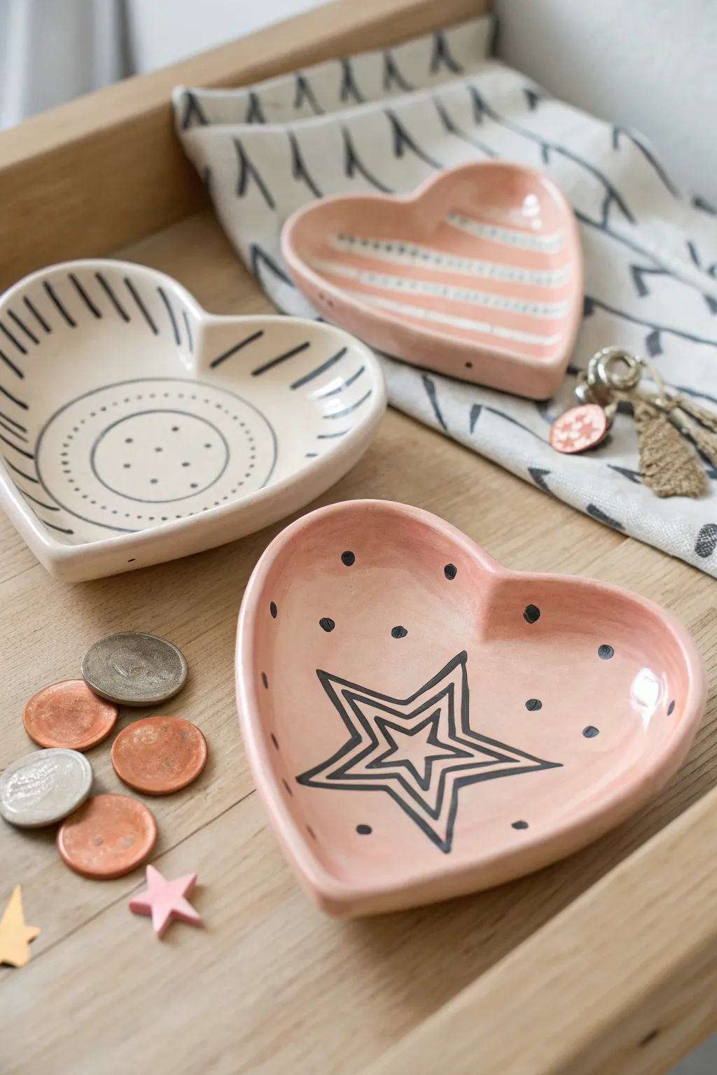 Sweet painted clay trinket dishes in simple shapes, perfect kids craft to hold tiny treasures