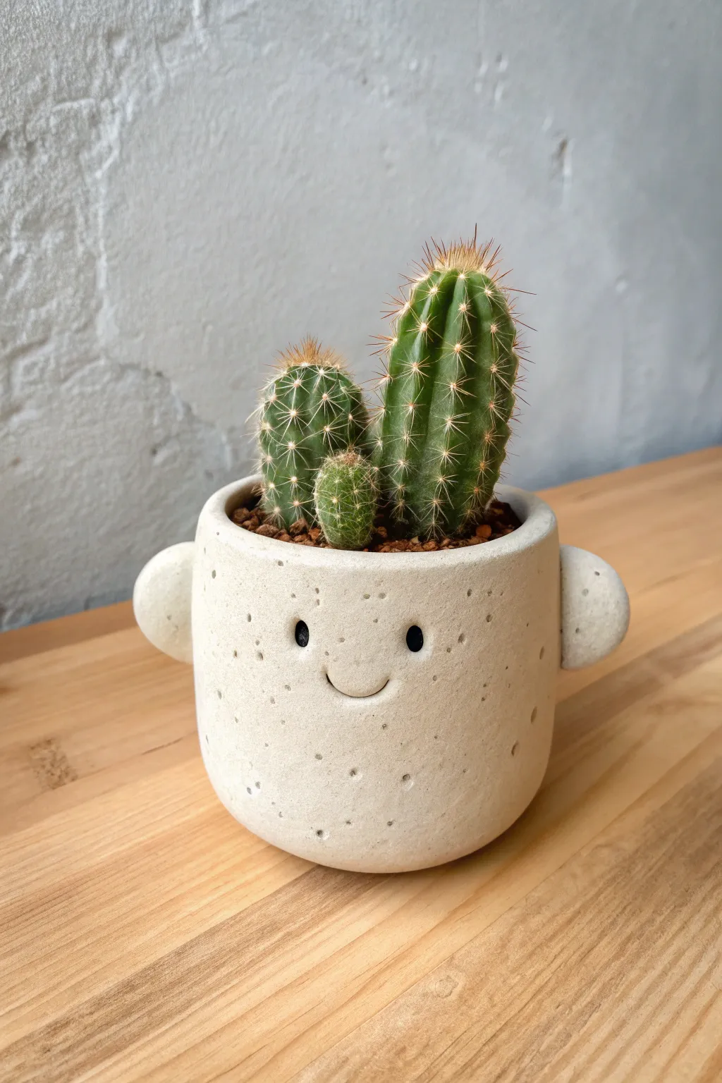 Make a chunky smiling cactus planter that is beginner friendly, minimalist, and adorable on a shelf