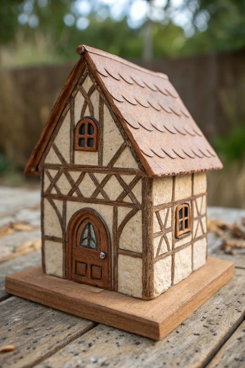 Half-timber clay slab house with raised beam lines, earthy tones, and a clean minimal finish