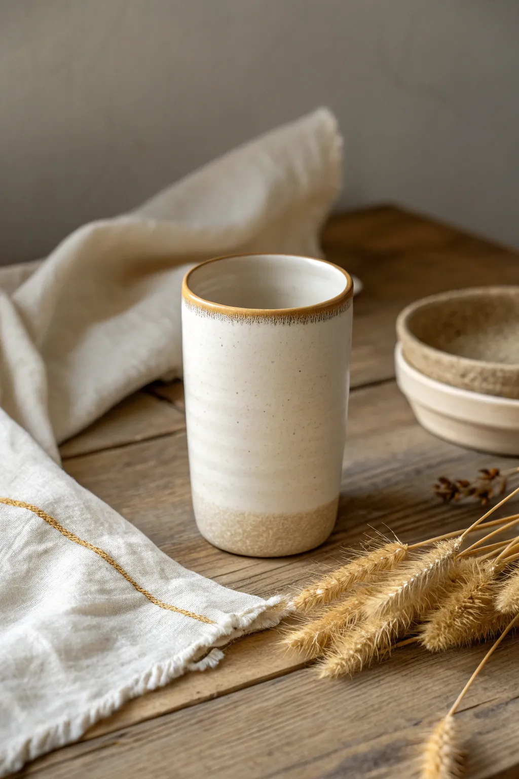 Beginner slab-built tumbler inspo with a subtle seam, crisp rim, and calm Scandinavian-boho mood.