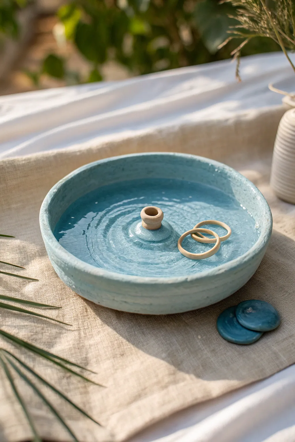 Calm clay pond ripples with a floating ring, a simple stop motion friendly scene to recreate