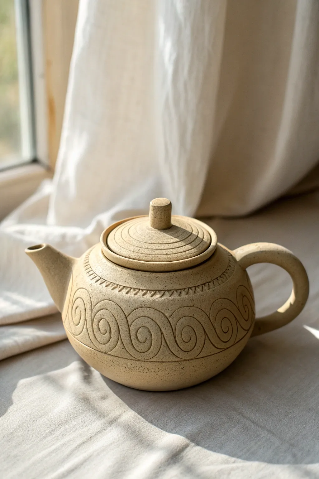 Carved lines and soft shadows turn this minimalist teapot into a tactile, timeless statement.