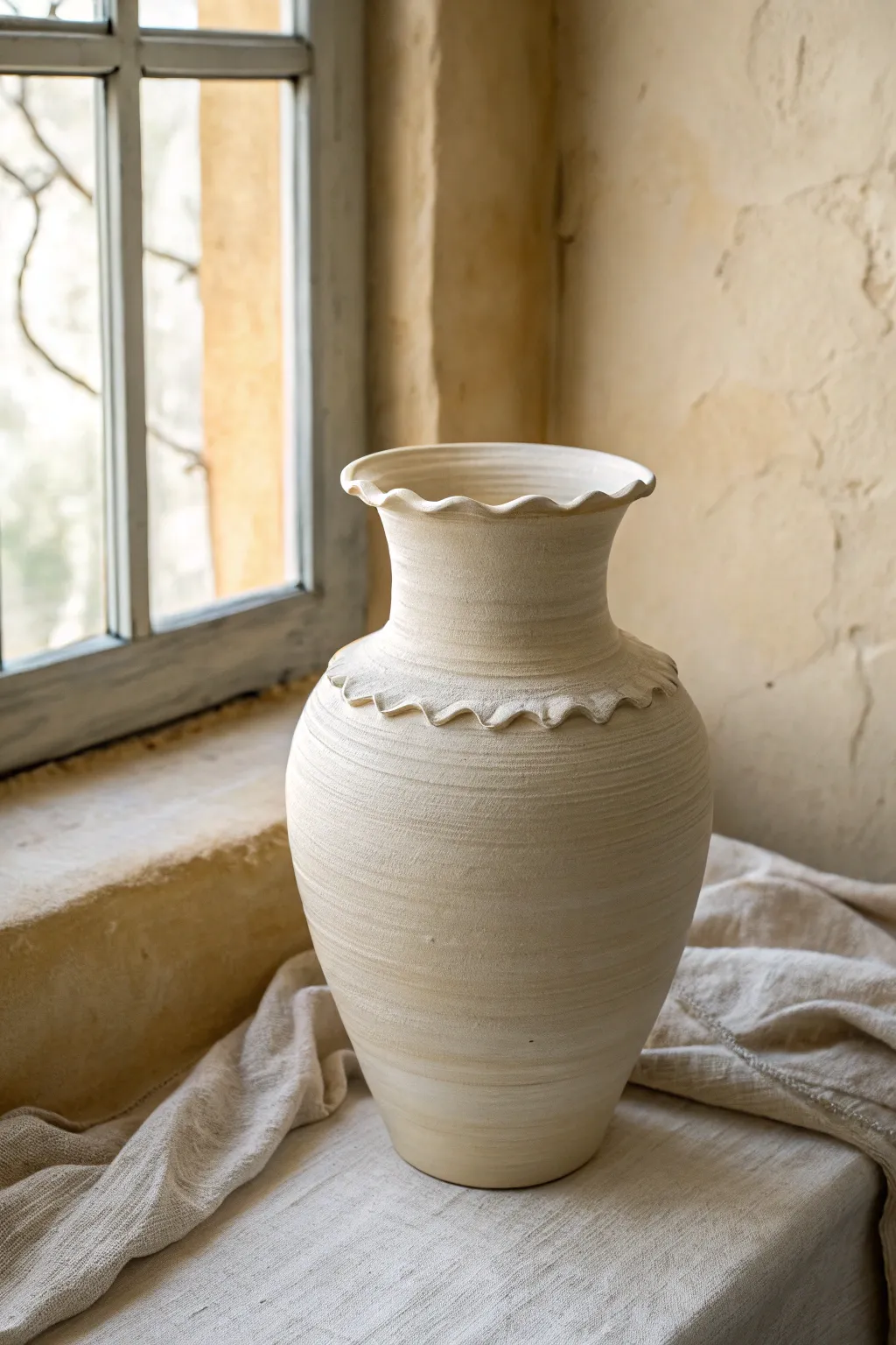 Soft wavy rim vase design for an organic, minimalist look with handmade charm