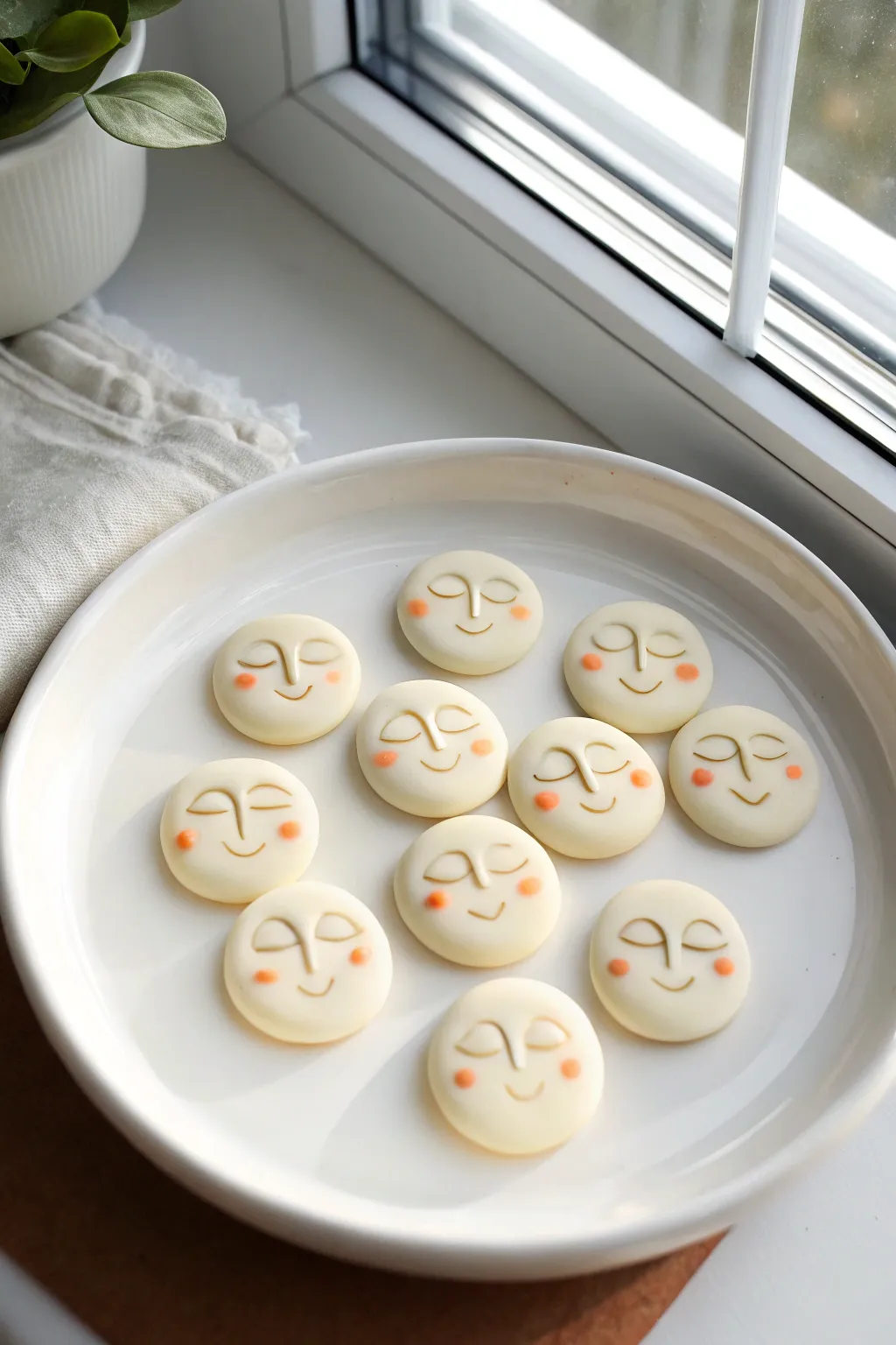 Tiny cold porcelain face cabochons in soft neutrals, perfect for practicing simple expressions.