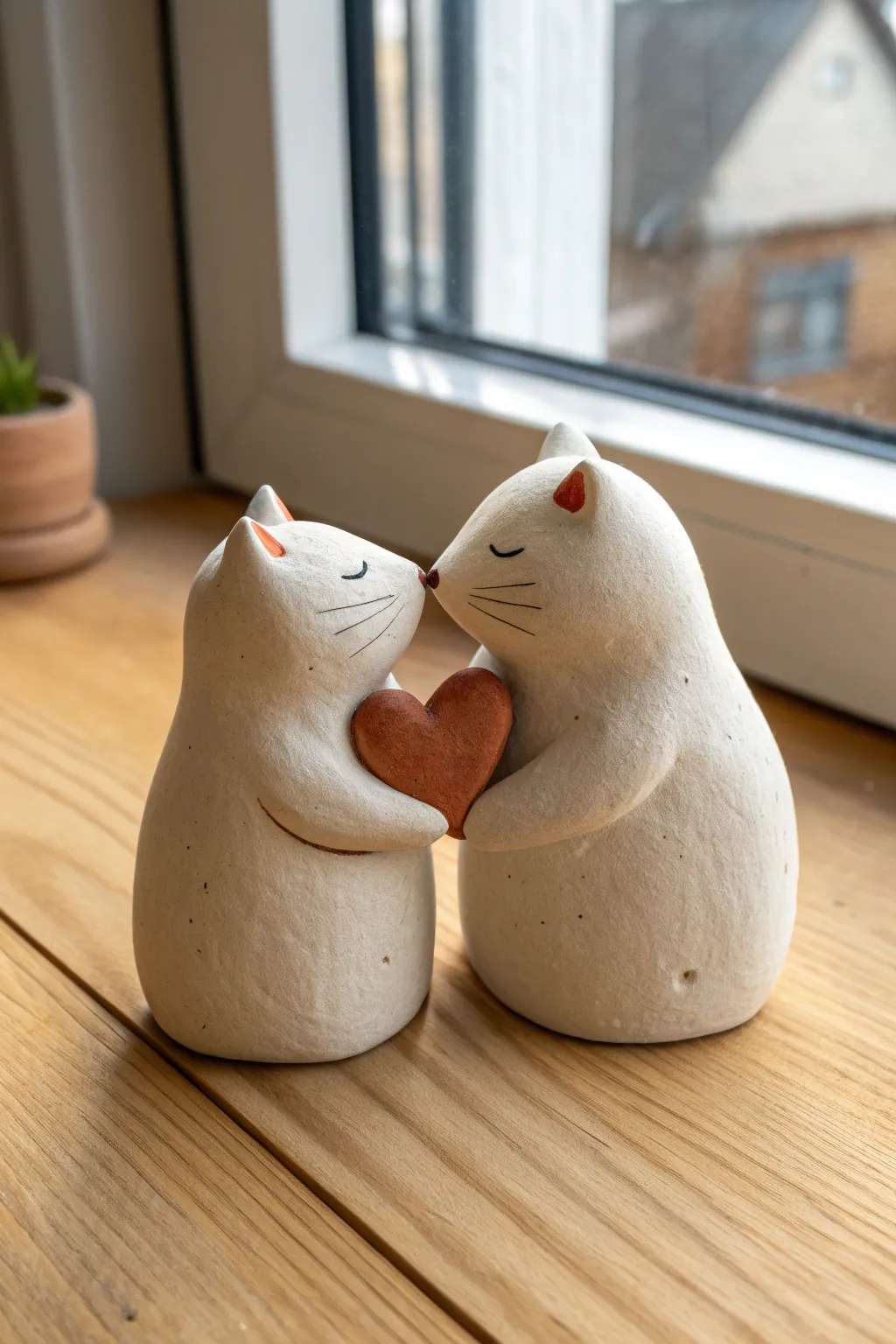 Two sweet clay animal avatars sharing one tiny heart, a simple couple keepsake to make together