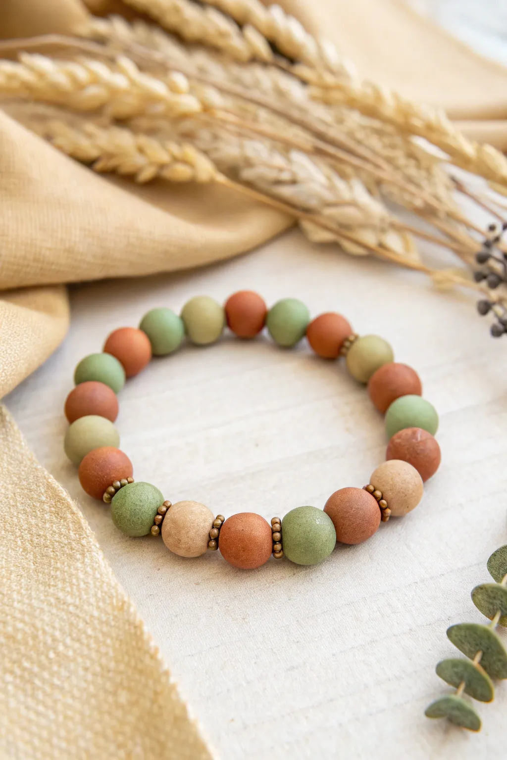 Cactus green to sandstone to terracotta ombré bracelet with clean minimalist desert-boho vibes
