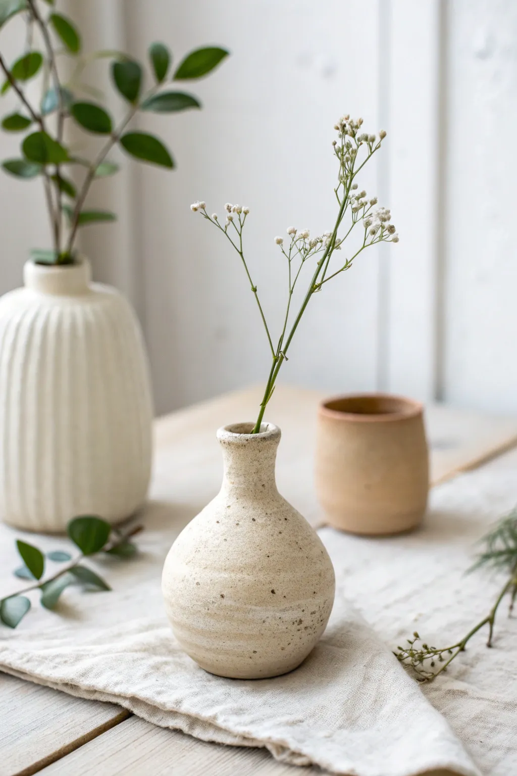 Tiny clay bud vases with single stems, plus a mini magnetic vase for effortless boho minimal decor.