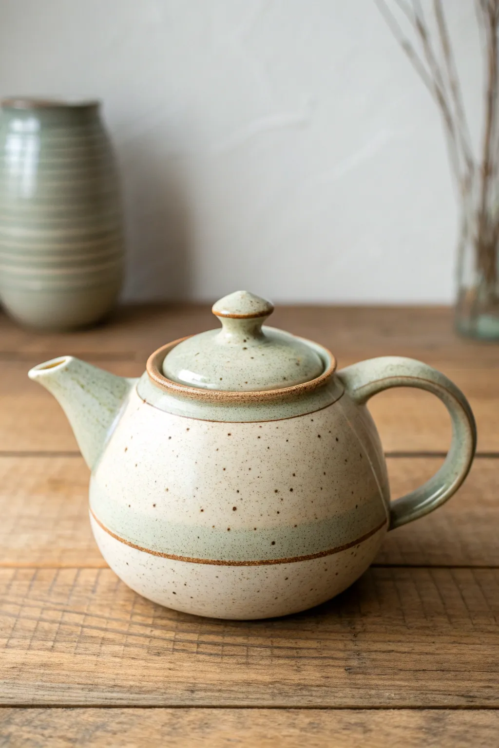 A charming wonky teapot with playful glaze and minimalist styling, celebrating handmade beauty.