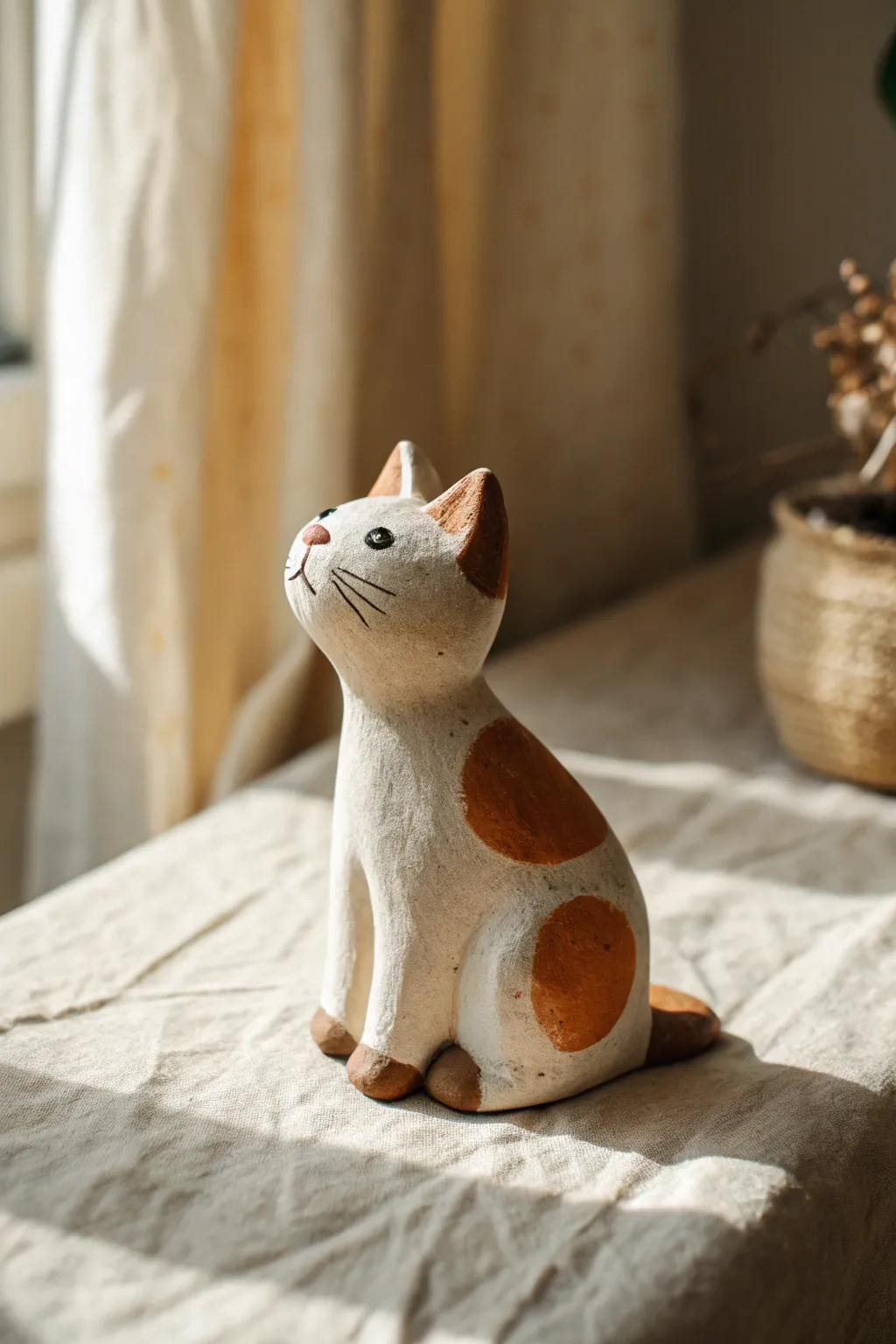 Beginner-friendly calico clay kitty with soft patchwork spots and cozy minimalist vibes