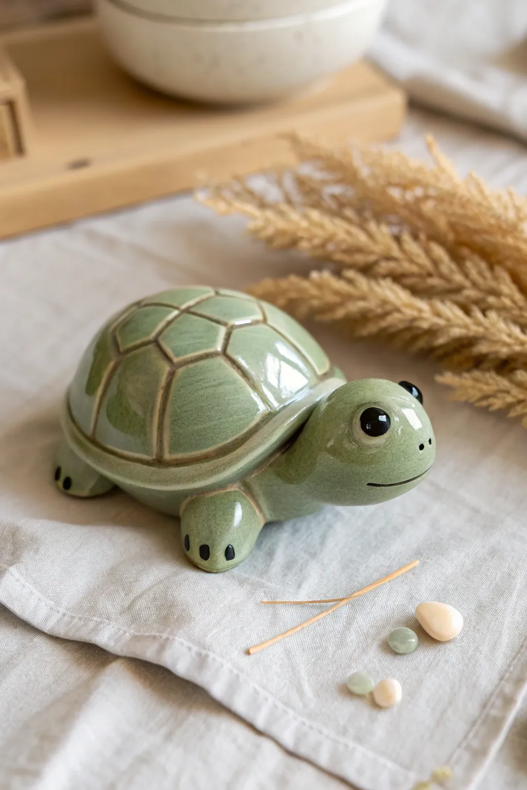 Adorable turtle trinket box with a lift-off glossy shell lid and a tiny hidden storage space.