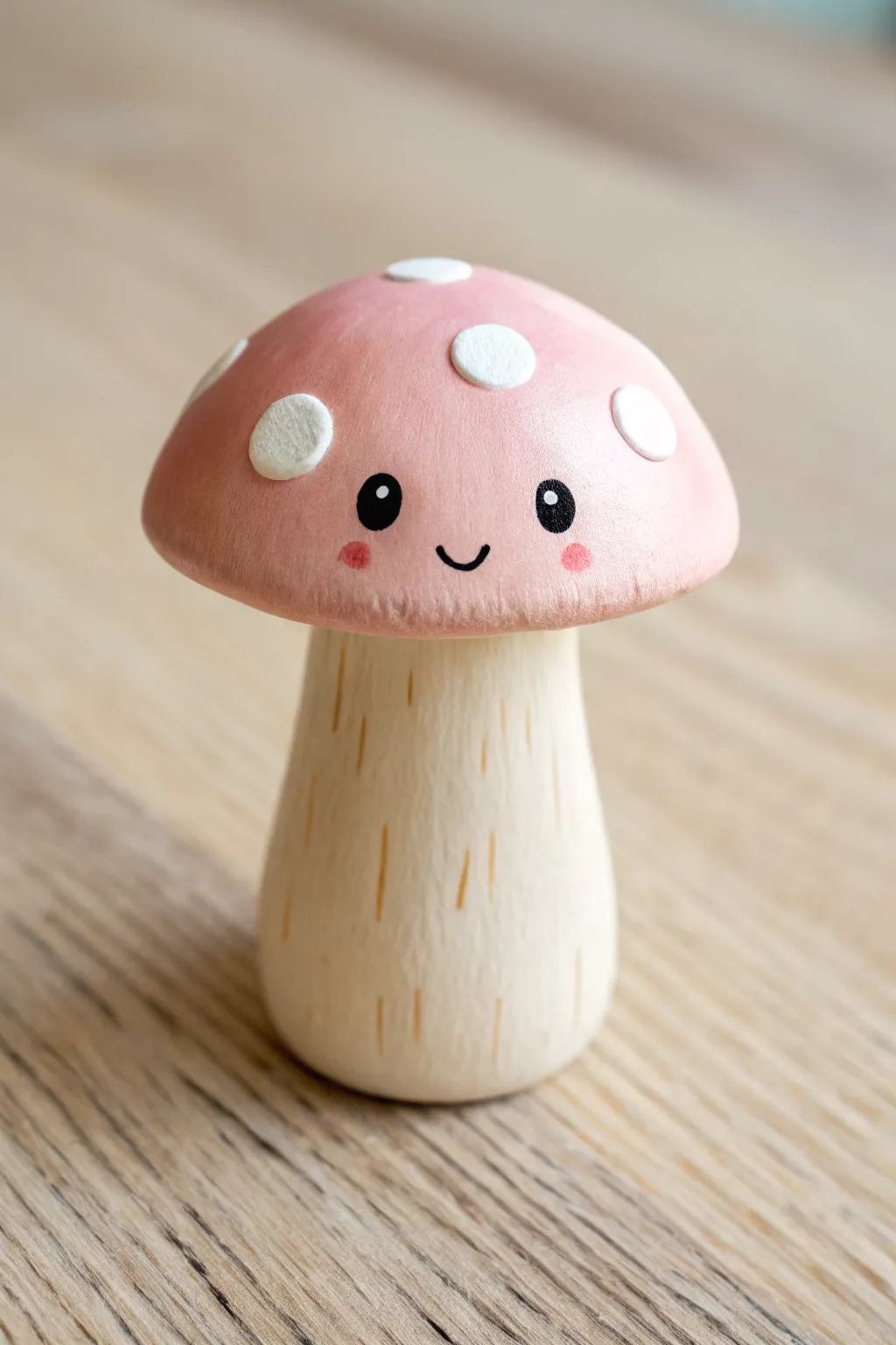 A sweet smiley mushroom buddy with simple dots and a cozy minimalist, handmade look