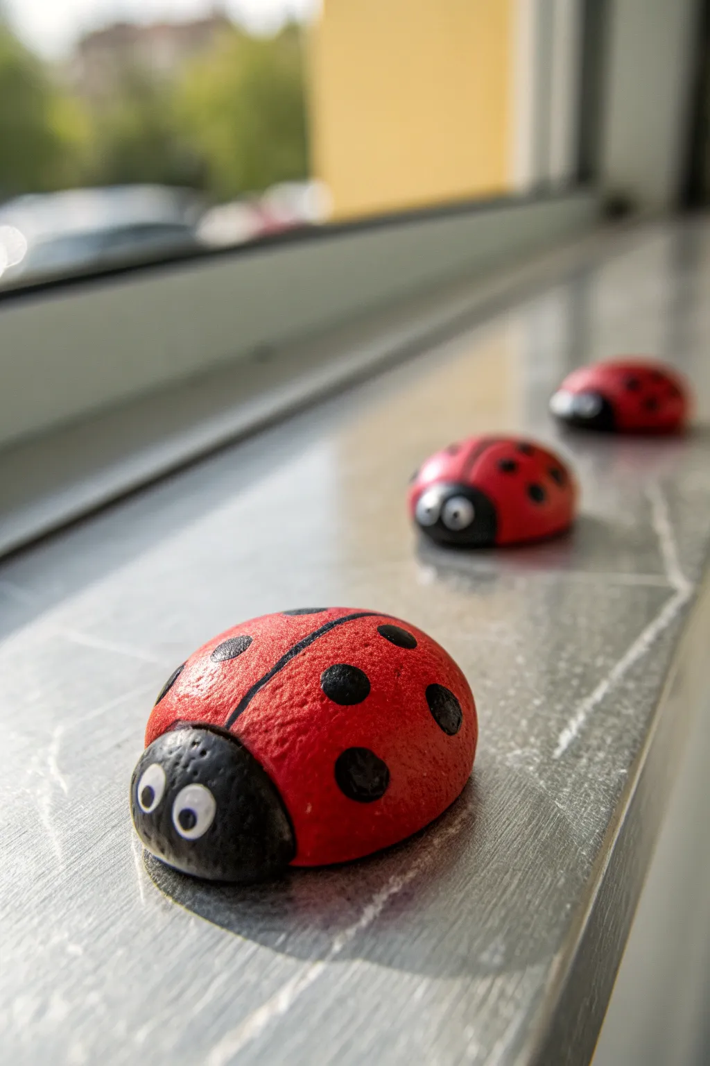 Tiny air-dry clay ladybug pebble magnets add a sweet pop of color to your fridge.