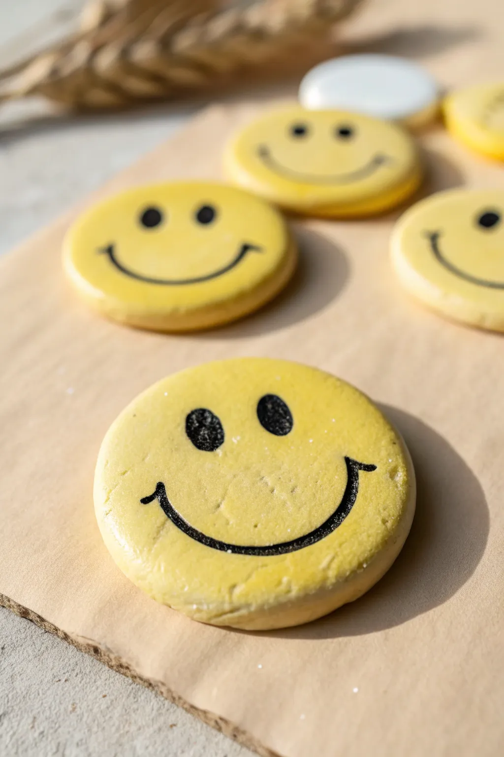 Sweet air dry clay smiley magnet idea for kids, Scandinavian minimal style, high contrast