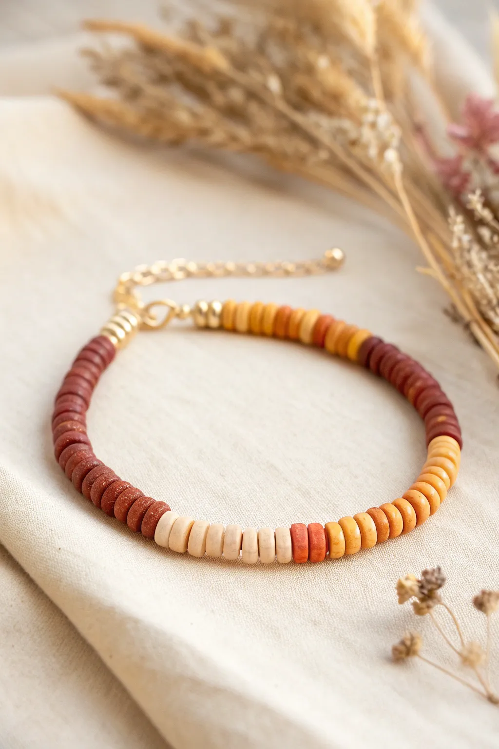 Ombre heishi bracelet in burgundy to cream, like a cozy fall sunset on your wrist.