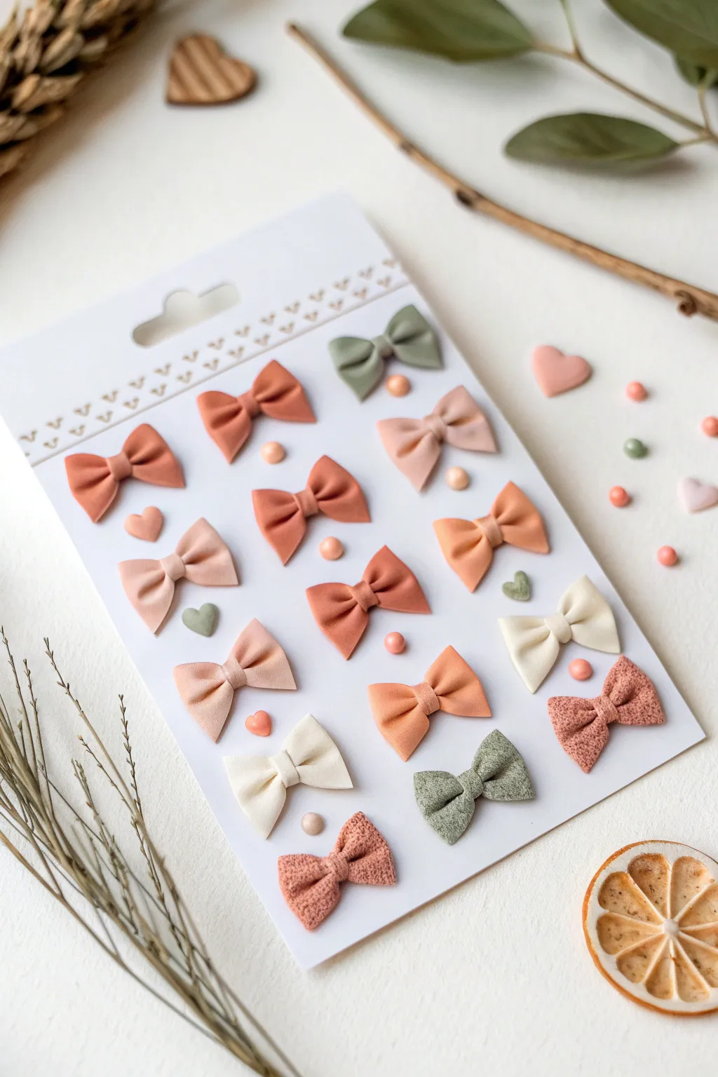 Beginner foam clay mini bows and toppers set, neatly arranged for sweet pottery decorating.