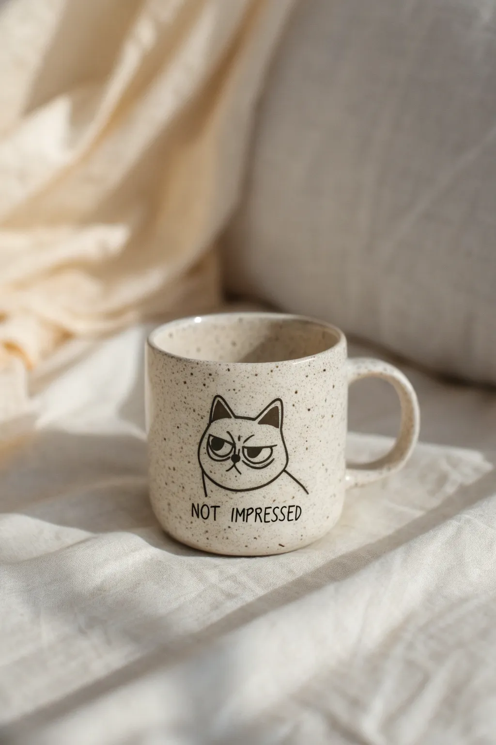 Paint a grumpy pet portrait mug and add a petty caption for an easy, funny pottery project.